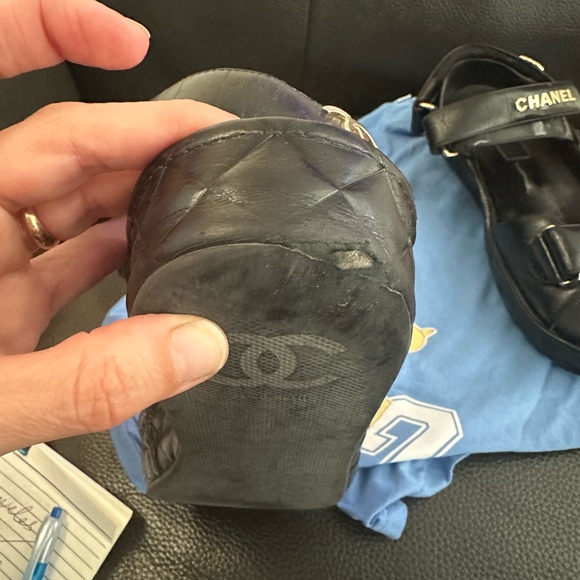 Chanel Black Sandals with Gold Accents dad sandals leather sandals - Picture 5 of 16